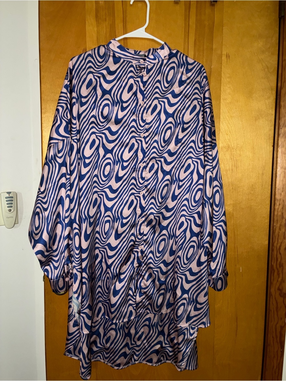 Dressed in LALA Pink and Navy Abstract Button-Down Tunic